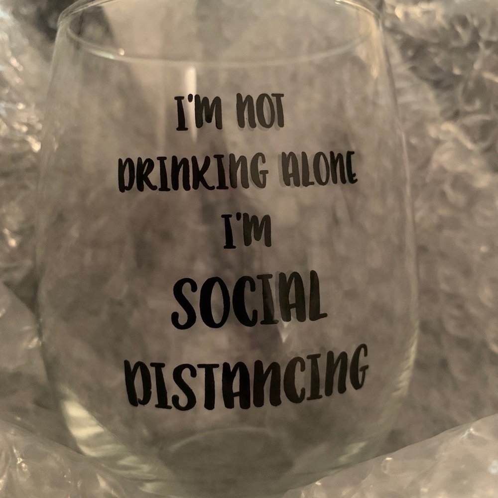 Social Distance Stemless Wine Glass
